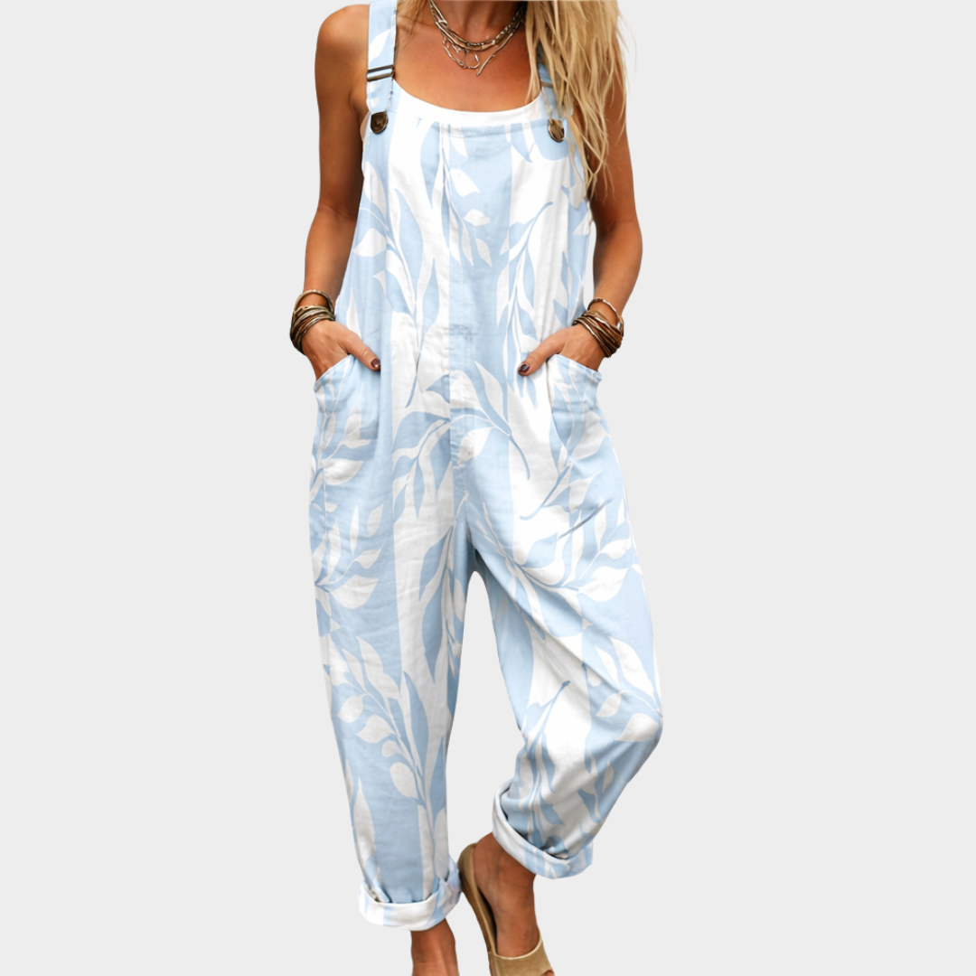 Livia | Women's Leaf Print Wide Leg Overalls