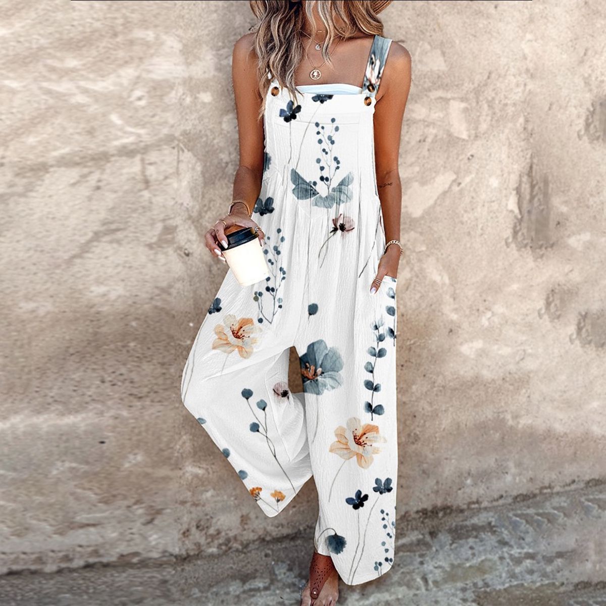 Bianca | Women's Floral Print Wide Leg Overalls
