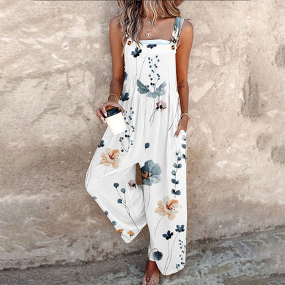 Bianca | Women's Floral Print Wide Leg Overalls