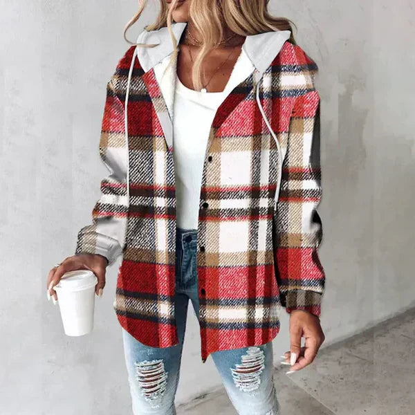 Rosalie | Women's Plaid Hooded Button Front Jacket