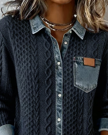Classic denim patchwork everyday shirt for women | Juliane -3