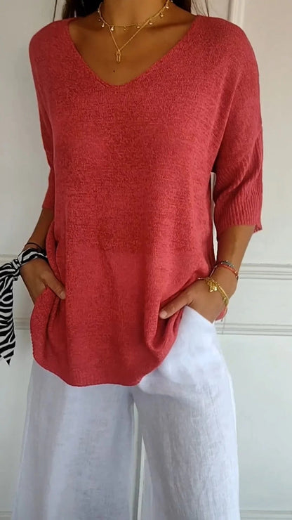 Casual V-neck relaxed everyday top for women | Lauren -2
