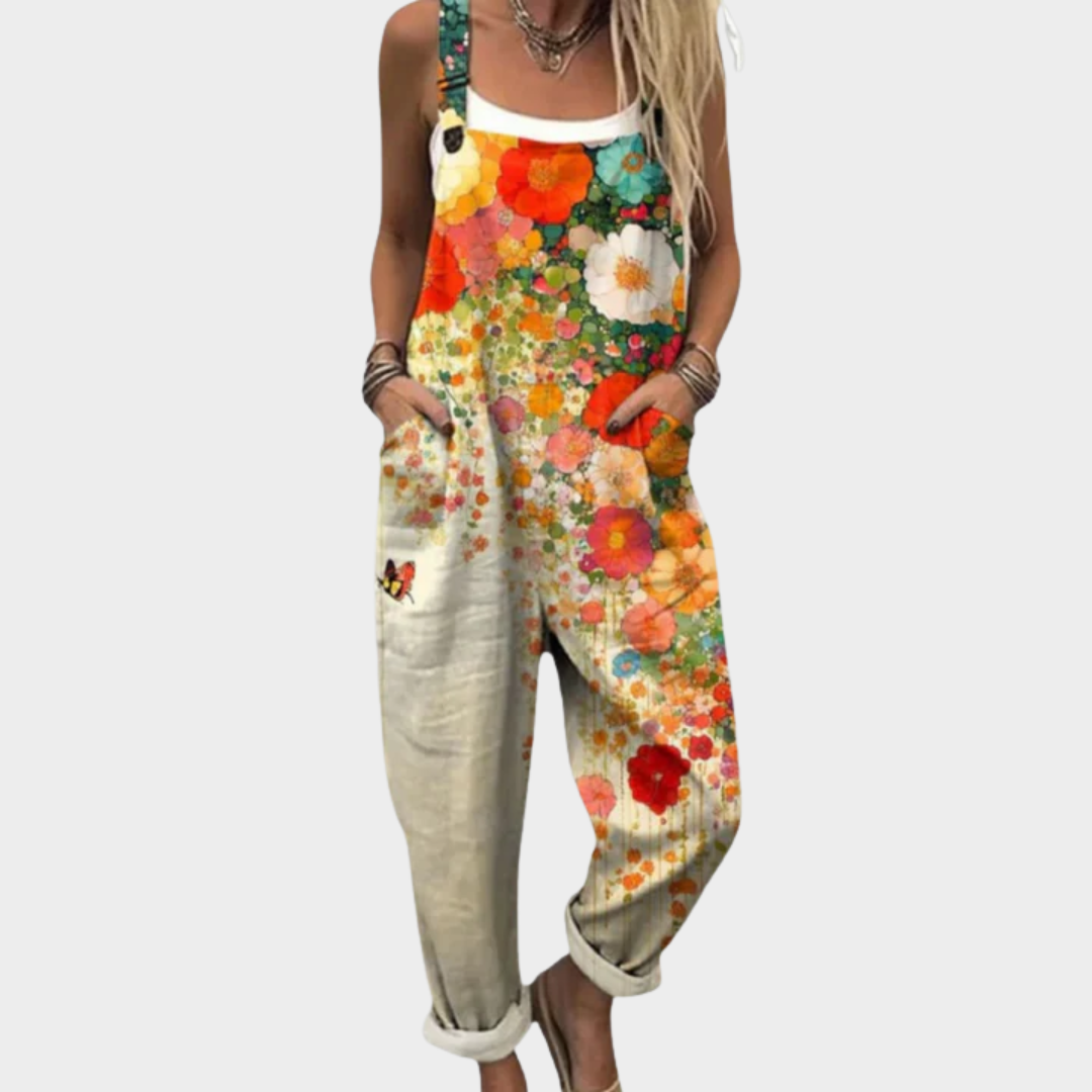 Fiora | Women's Floral Print Wide Leg Overalls