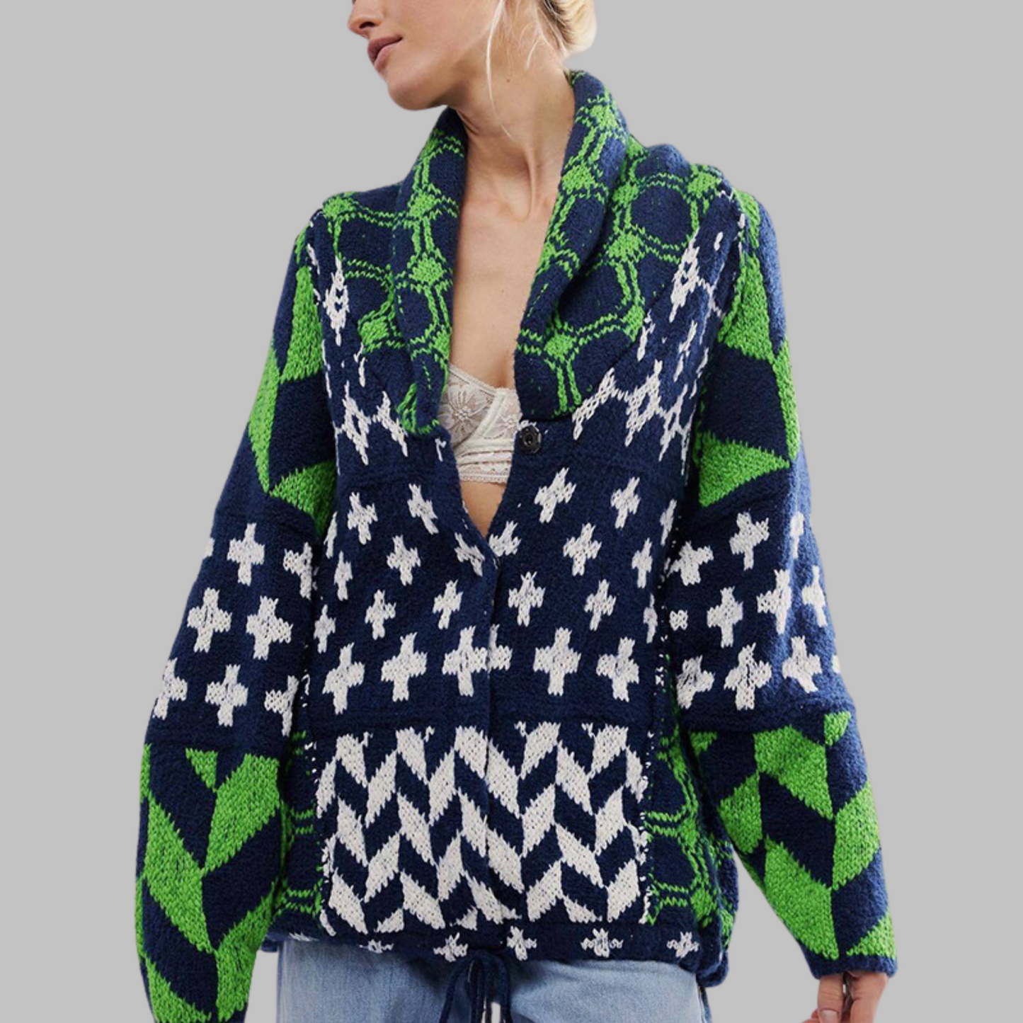 Vintage button-down collar oversized cardigan for women | Portia -8