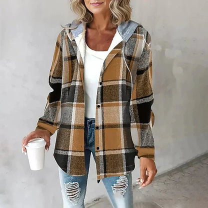 Rosalie | Women's Plaid Hooded Button Front Jacket