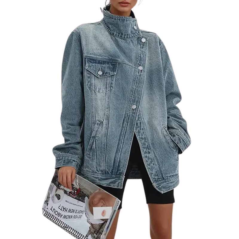 Vintage washed asymmetric jacket for women | SKYE