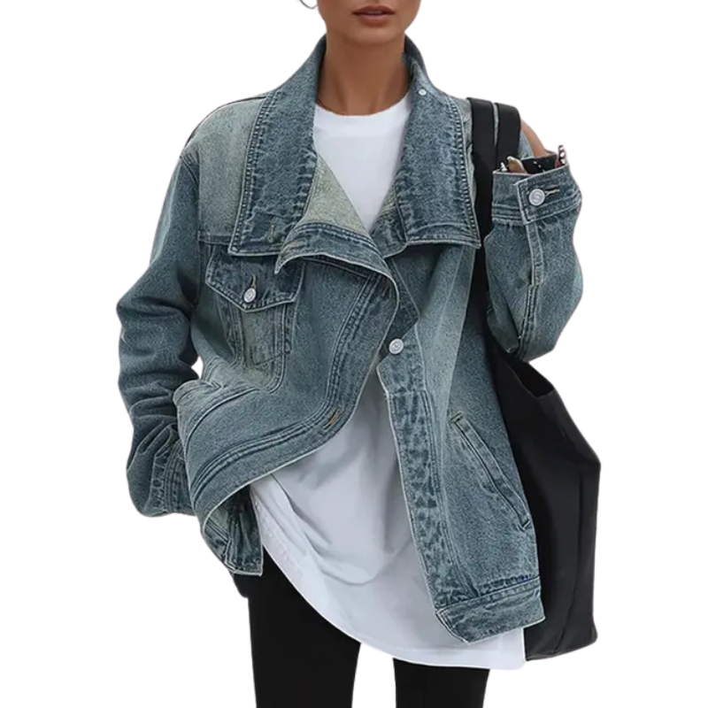 Vintage washed asymmetric jacket for women | SKYE