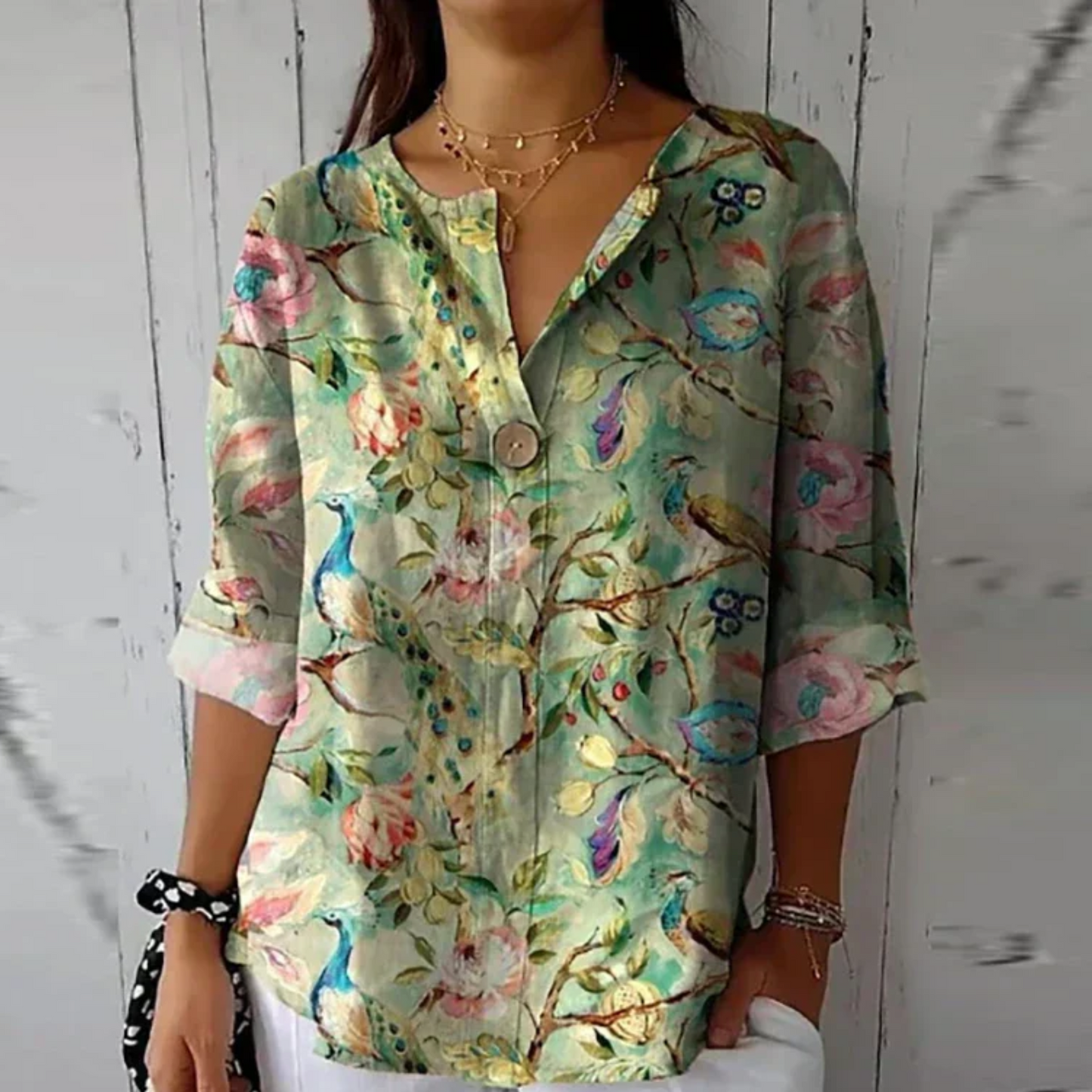 Maevra | Women's Floral Print V Neck Short Sleeve Blouse