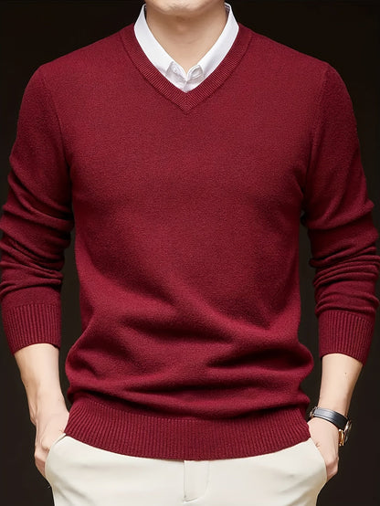 Varell | Men's V Neck Ribbed Trim Knit Sweater