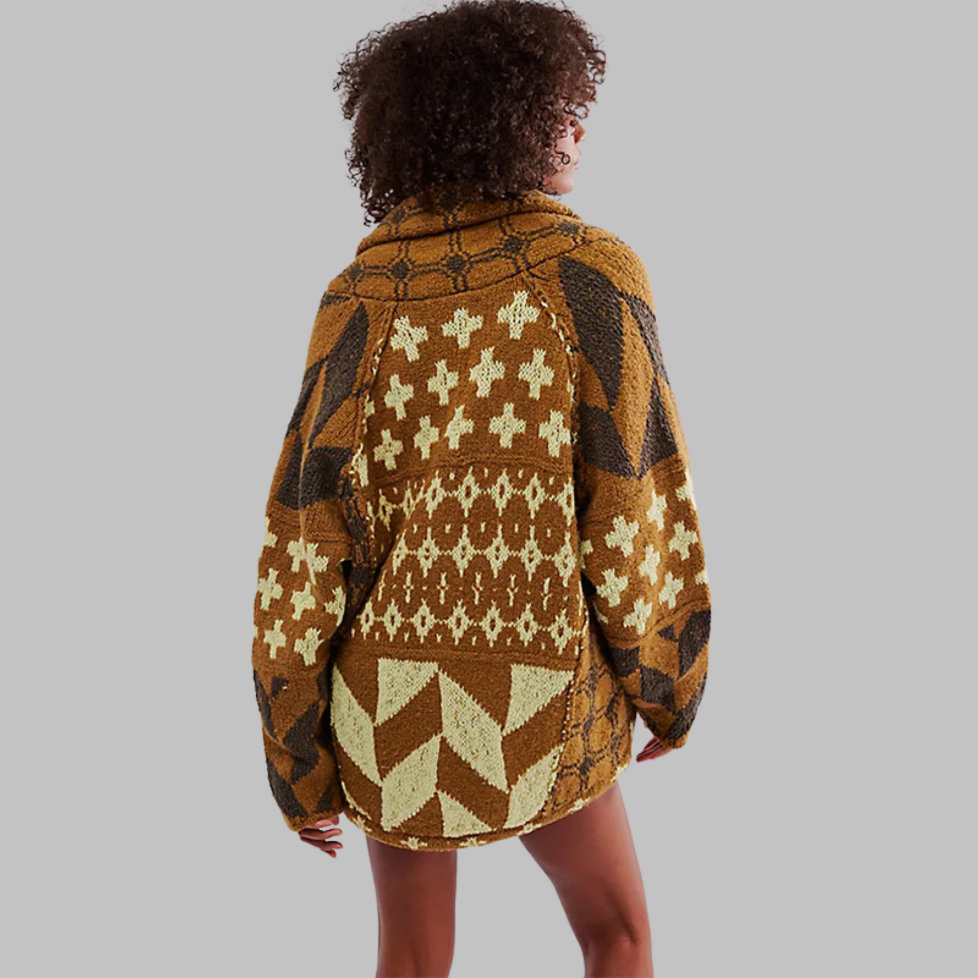 Vintage button-down collar oversized cardigan for women | Portia -3