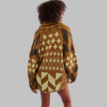 Vintage button-down collar oversized cardigan for women | Portia -3
