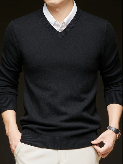 Varell | Men's V Neck Ribbed Trim Knit Sweater
