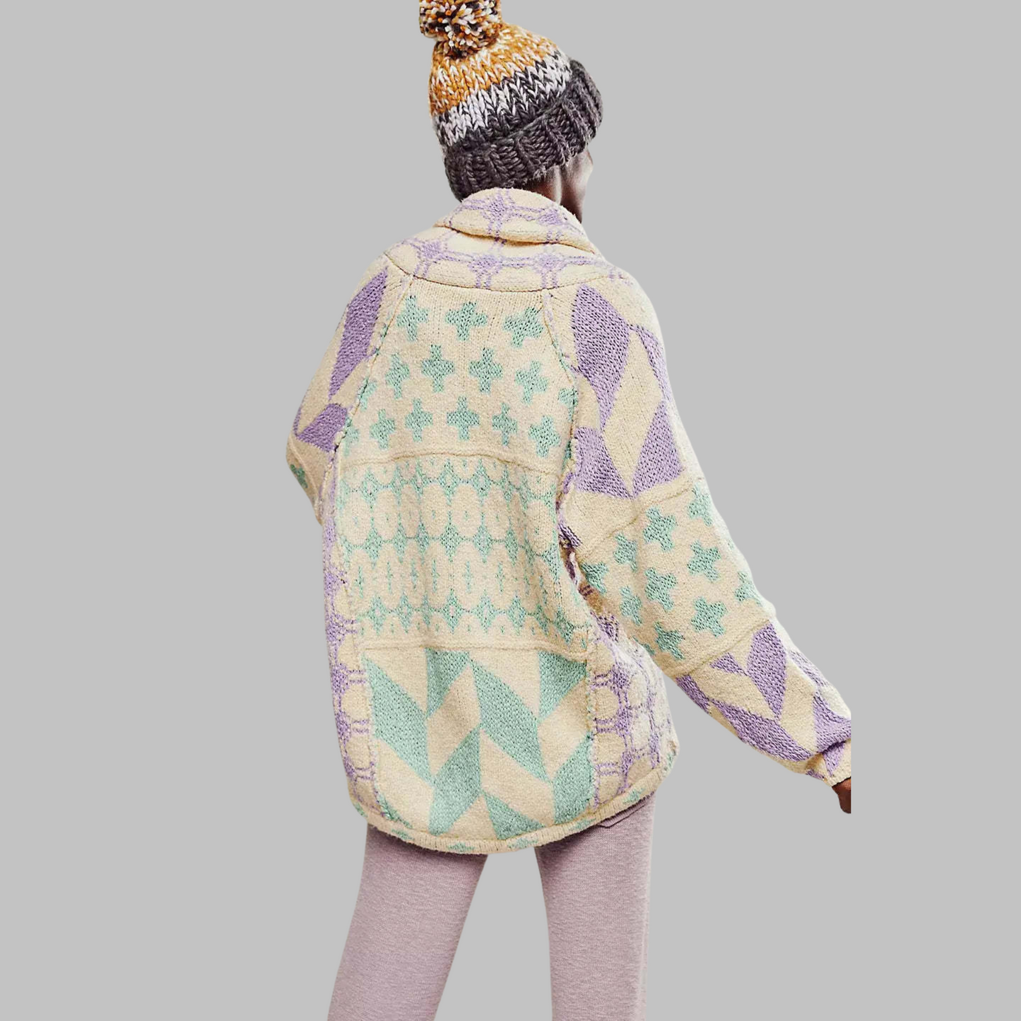 Vintage button-down collar oversized cardigan for women | Portia -5