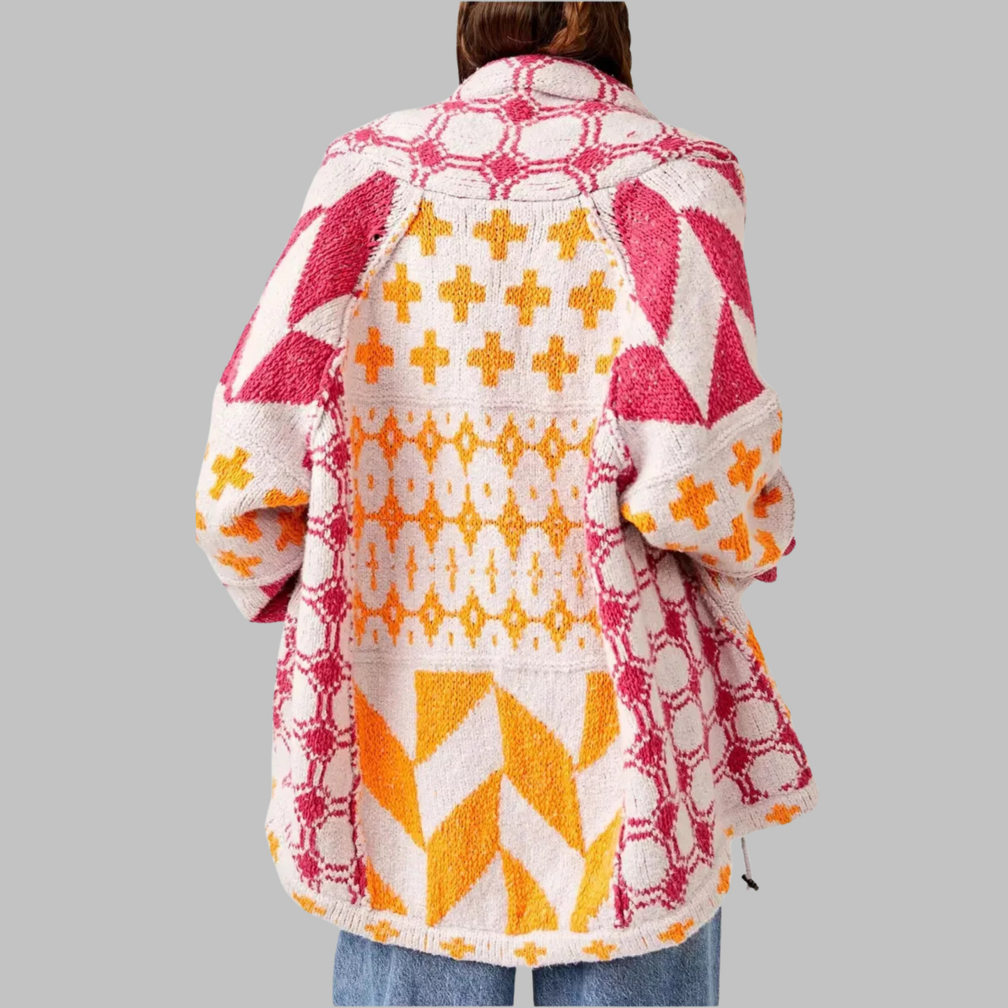 Vintage button-down collar oversized cardigan for women | Portia -6