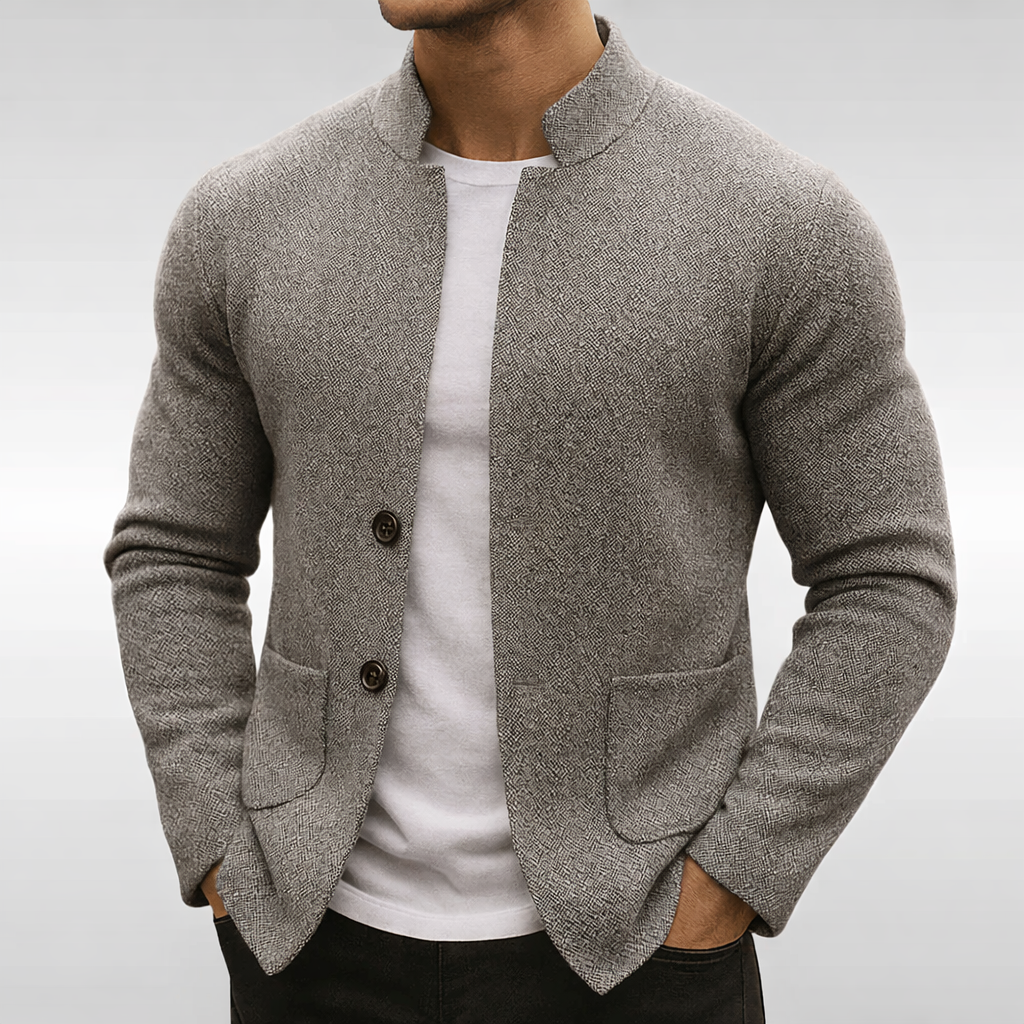 Veylan | Men's Ribbed Collar Button Knit Cardigan