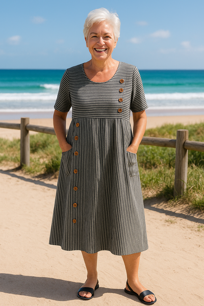 Striped comfortable midi dress for women | Brienne -2
