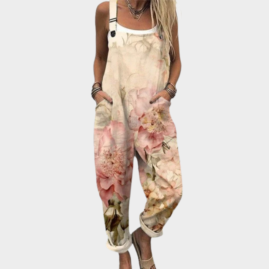 Gina | Women's Floral Print Wide Leg Overalls