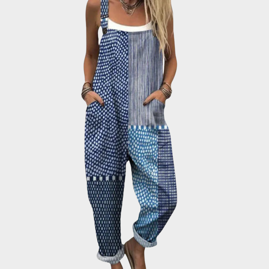 Nina | Women's Patchwork Print Wide Leg Overalls