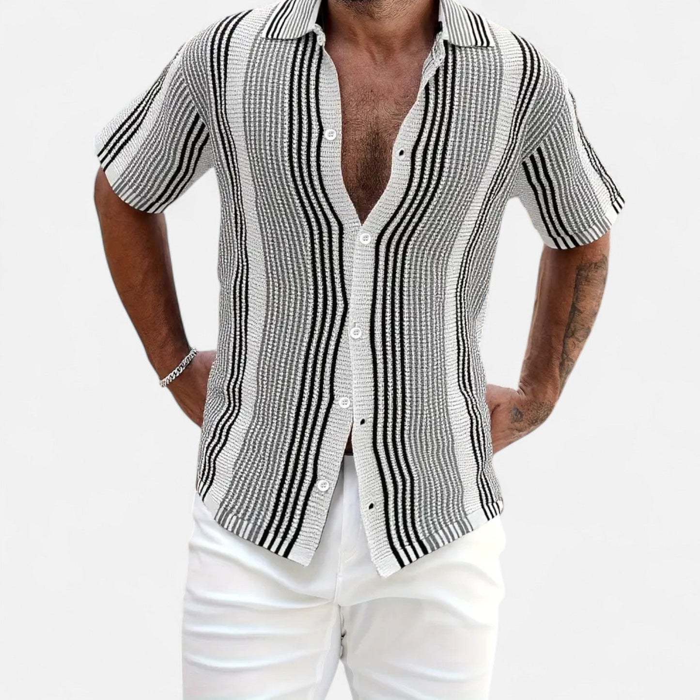 Classic striped button-front warm-weather shirt for men -2