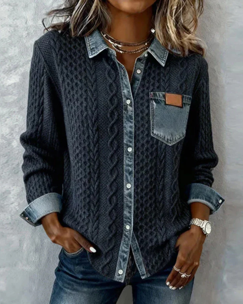 Classic denim patchwork everyday shirt for women | Juliane -2