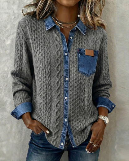 Classic denim patchwork everyday shirt for women | Juliane -6