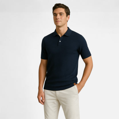 Classic knit long-sleeve button-neck polo shirt for men -6