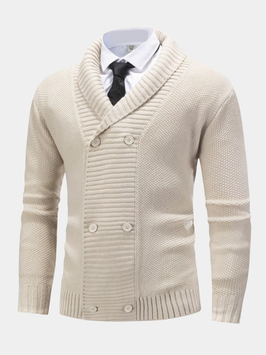 Rhovan | Men's Shawl Collar Double Breasted Knit Cardigan
