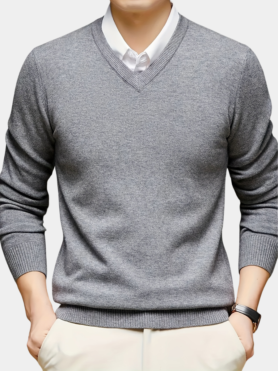 Varell | Men's V Neck Ribbed Trim Knit Sweater