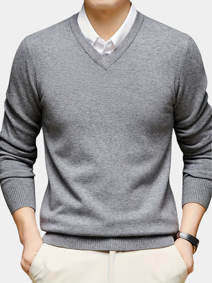 Varell | Men's V Neck Ribbed Trim Knit Sweater