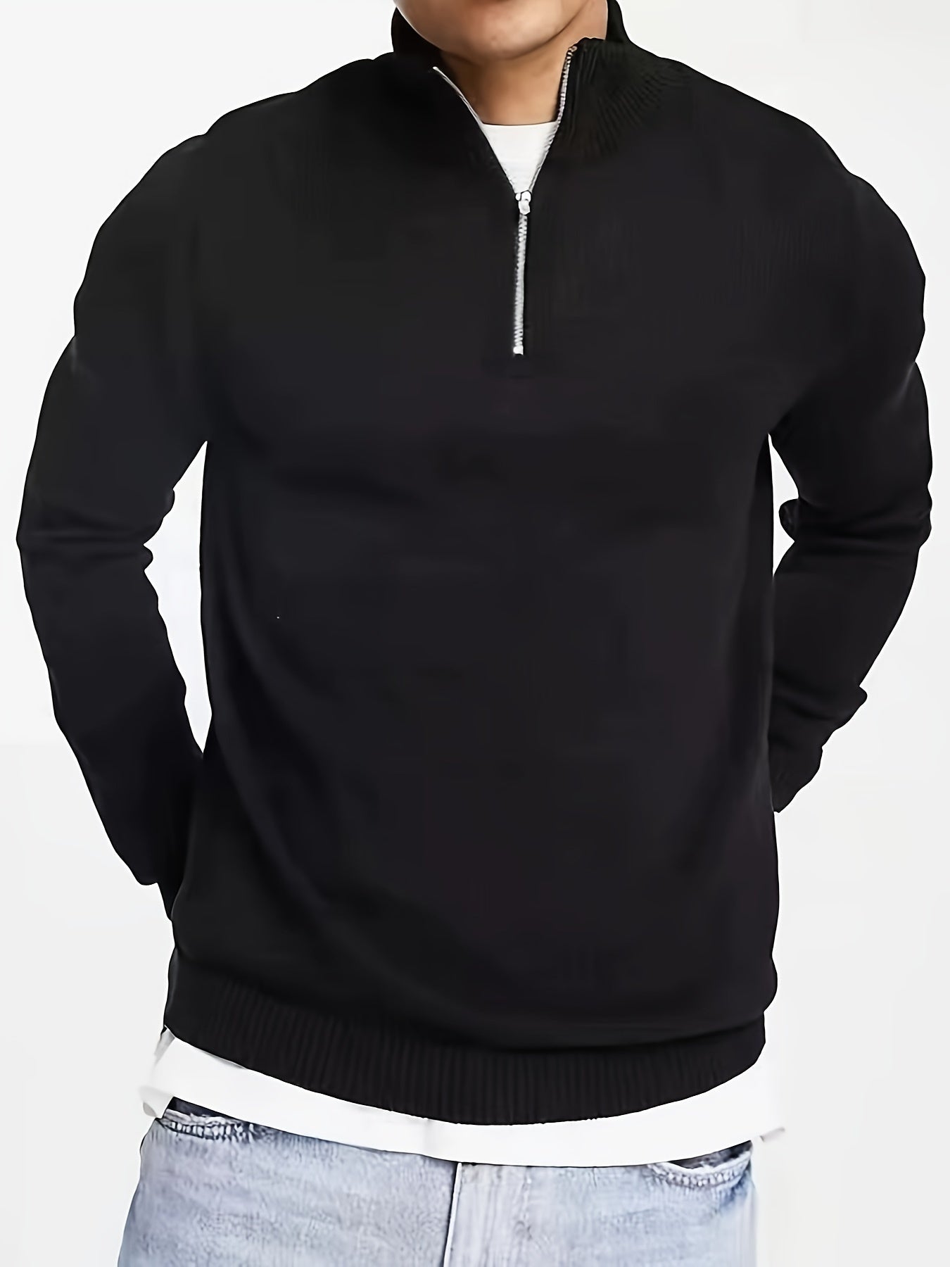Casual half-zip sweater with high collar for men | Dorian