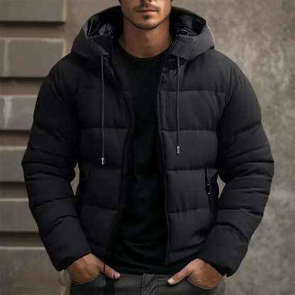 Hooded puffer jacket with zipper pockets for men | Grayson -5