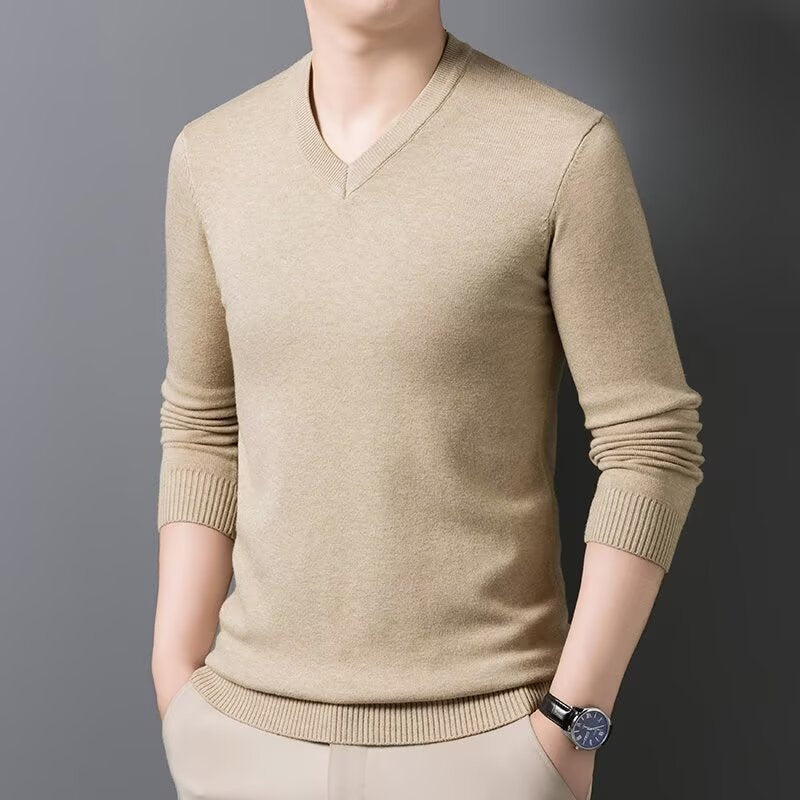 Varell | Men's V Neck Ribbed Trim Knit Sweater
