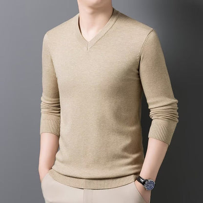 Varell | Men's V Neck Ribbed Trim Knit Sweater