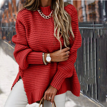 Rovelle | Women's Chunky Knit Turtleneck Sweater with Side Slits