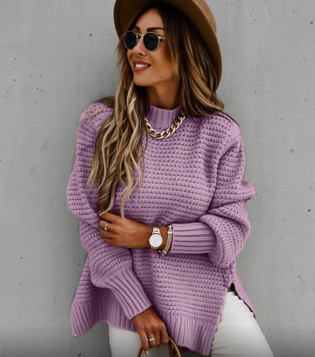 Rovelle | Women's Chunky Knit Turtleneck Sweater with Side Slits