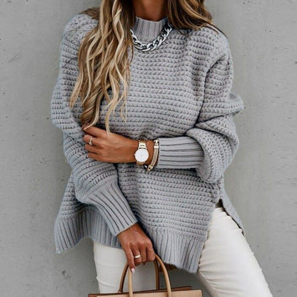 Rovelle | Women's Chunky Knit Turtleneck Sweater with Side Slits