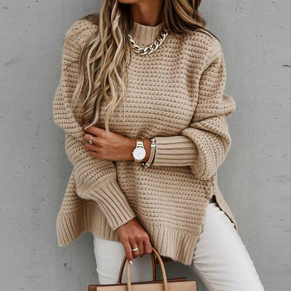 Rovelle | Women's Chunky Knit Turtleneck Sweater with Side Slits