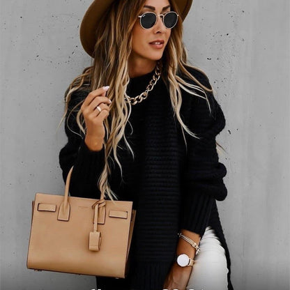 Rovelle | Women's Chunky Knit Turtleneck Sweater with Side Slits