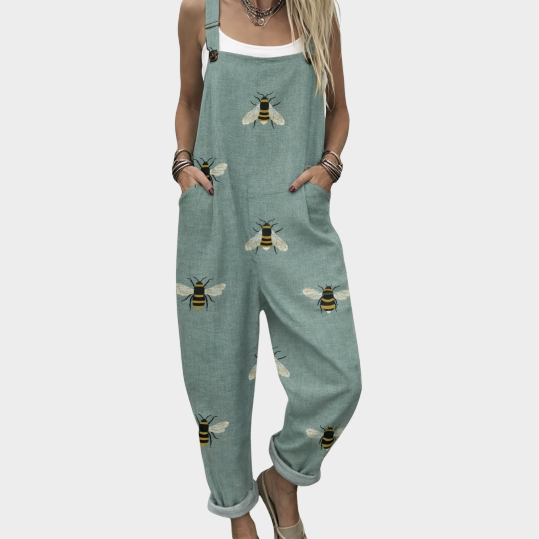 Daisy | Women's Bee Print Wide Leg Overalls