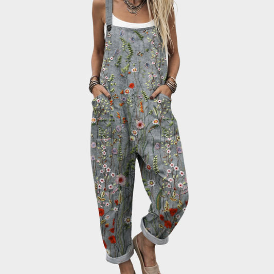 Elara | Women's Floral Print Wide Leg Overalls