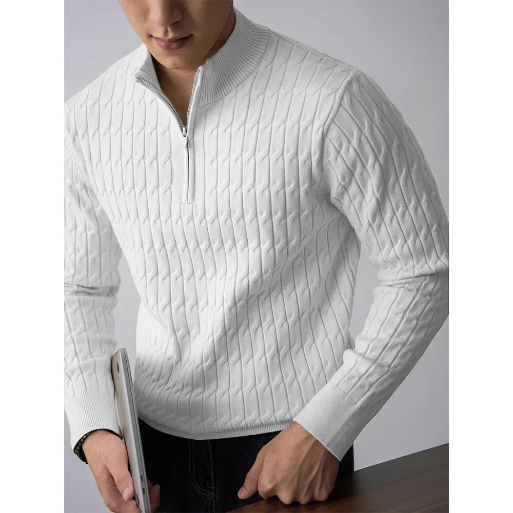 Classic cable-knit half-zip everyday jumper for men | Ellison