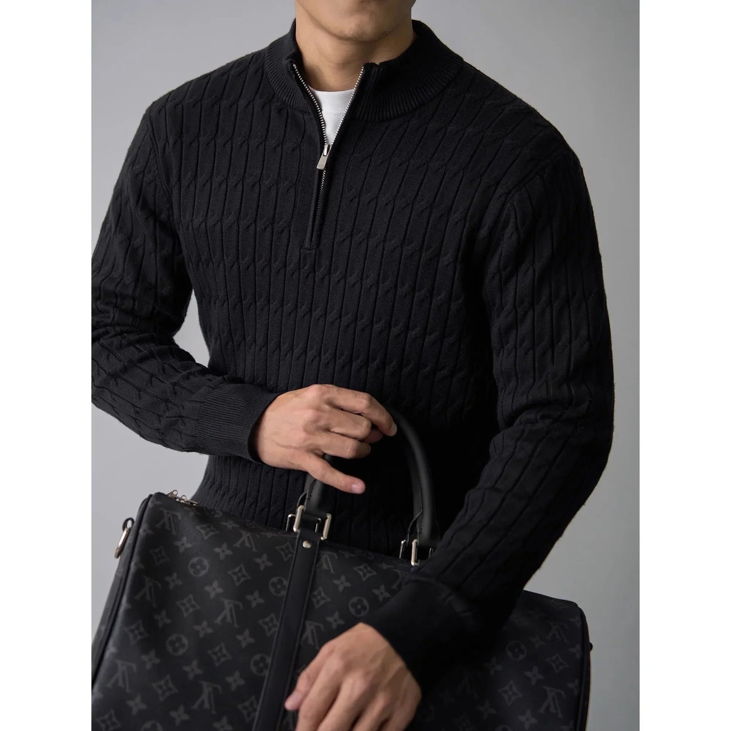 Classic cable-knit half-zip everyday jumper for men | Ellison