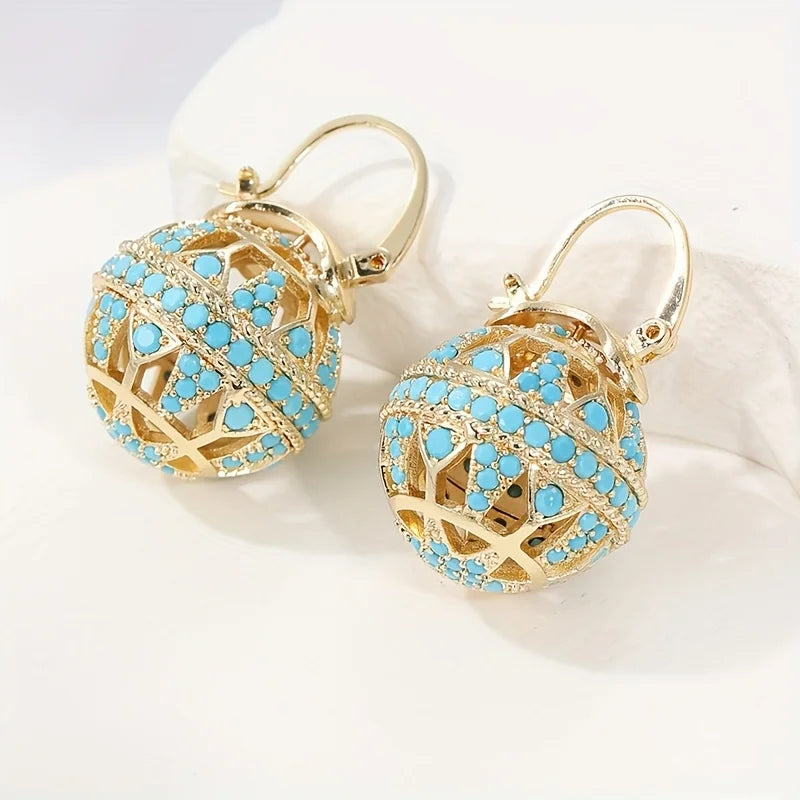 Globe drop earrings with filigree-inspired detail for women | Elowyn