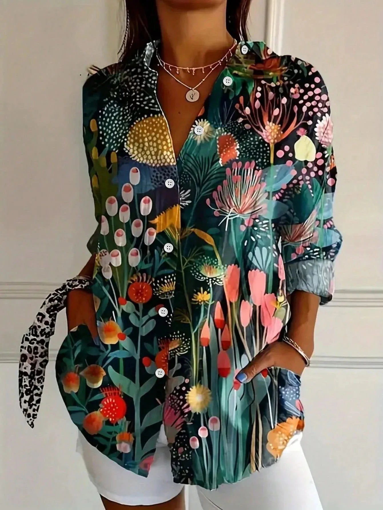 Colourful pattern everyday casual blouse for women | Astrid -3