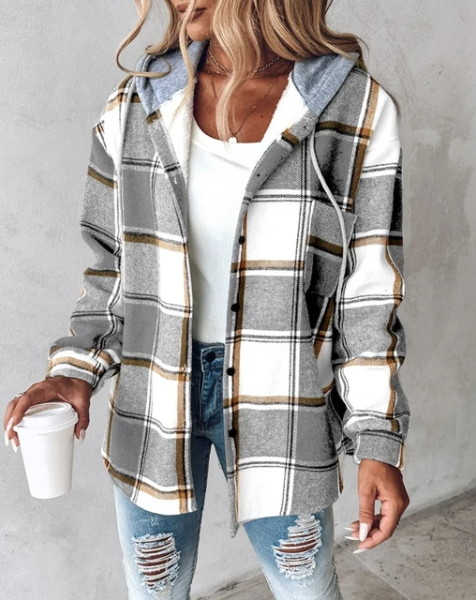 Rosalie | Women's Plaid Hooded Button Front Jacket