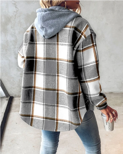 Rosalie | Women's Plaid Hooded Button Front Jacket