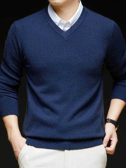 Varell | Men's V Neck Ribbed Trim Knit Sweater