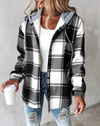 Rosalie | Women's Plaid Hooded Button Front Jacket