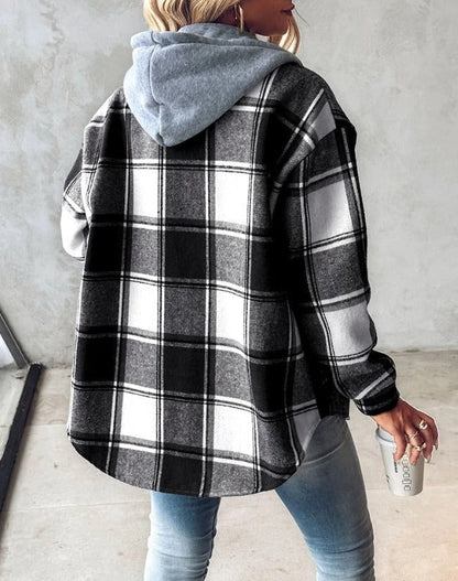 Rosalie | Women's Plaid Hooded Button Front Jacket