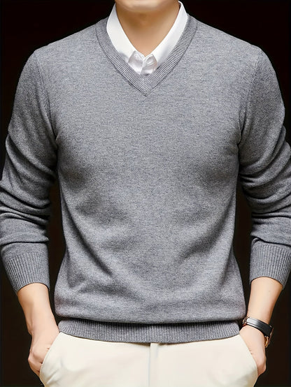 Varell | Men's V Neck Ribbed Trim Knit Sweater